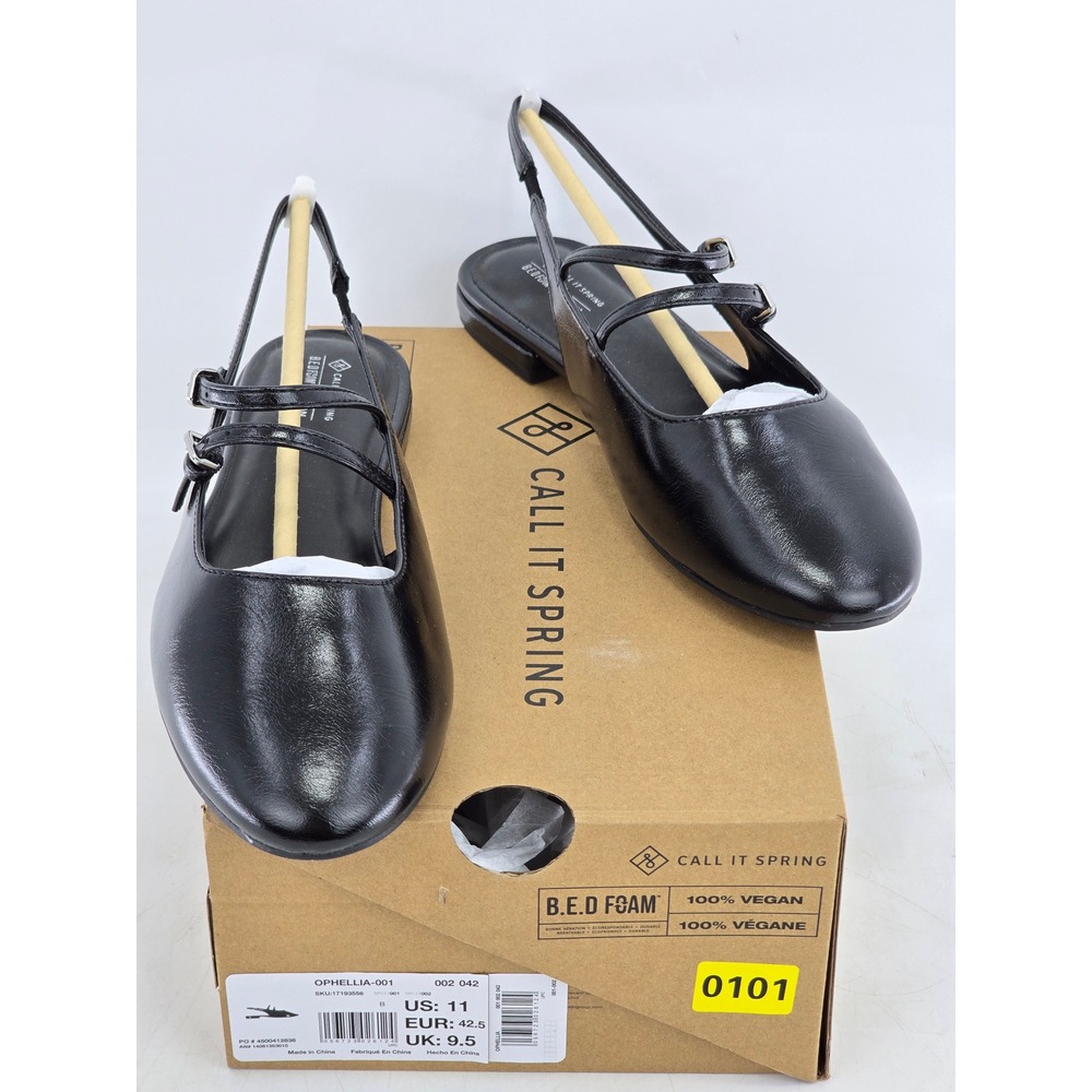 Call It Spring Ophellia-001 Flats Womens 11 Black Vegan B.E.D Foam - New